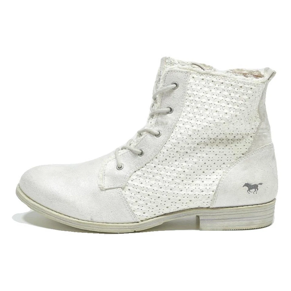 MUSTANG Womens Lace-Up Ankle Boots White Leather UK 8 Stylish Comfortable - Image 2 of 4