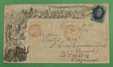 DR WHO 1875 CIRCUS ALL OVER ADVERTISING FANCY CANCEL NY TO ENGLAND R23045