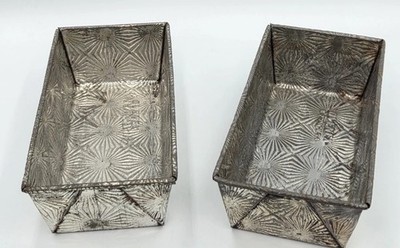2 Vintage OVENEX Starburst Bread Loaf Metal Pans N2 - 7 5/8'' Made USA Primitive