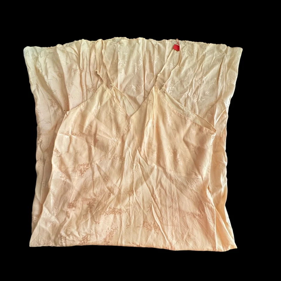 1930’s Crema Naranja Corte Sesgado Vestido Camisón Floral Repujado De Colección LEER Foto 3 de 4
