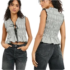 NWT Rails Martine Front Tie Peplum Vneck Sleeveless Blouse Ivory Jet Size: Small