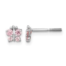 Real 14k White Gold 4.5x5mm Madi K Pink CZ Butterfly Screwback Post Earrings