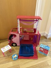 Barbie Dream Camper Van Playset – Pink RV with Pool & Accessories