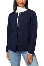 Susan Graver Women's Knit Boucle Collarless Jacket Navy