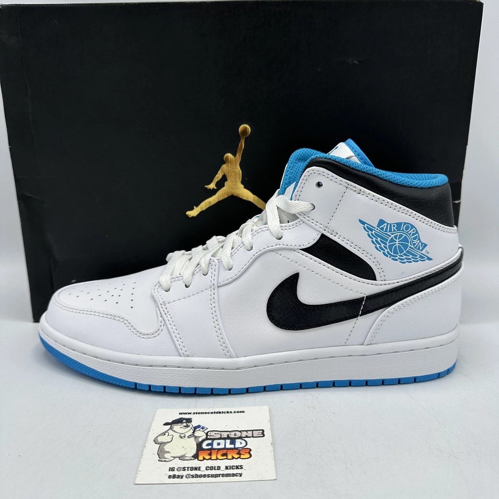 Nike Air Jordan 1 Mid Laser Blue Columbia 554724 141 taglia 9 5 solo scarpa sinistra