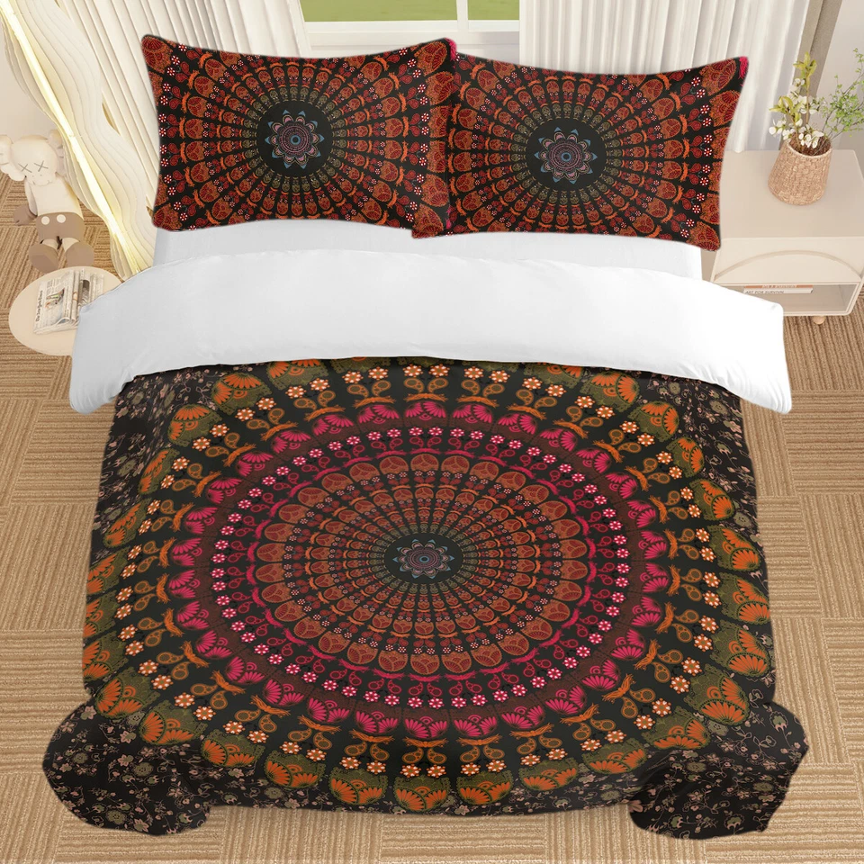 3pcs Soft Bohemian Duvet Cover Set Twin Paisley Black Orange Mandala Bedding Set - Image 4 of 4