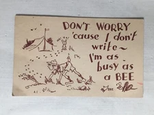 Boy Scout I'm as busy as a Bee postcard BSA Paperwork