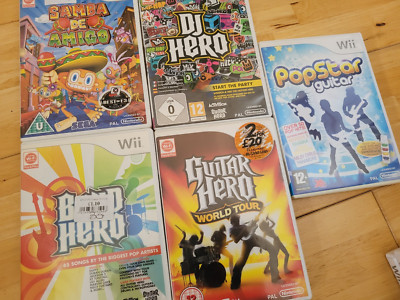 5 x Nintendo Wii Musik Spielepaket - Guitar Hero - Samba De Amigo - DJ - Band etc
