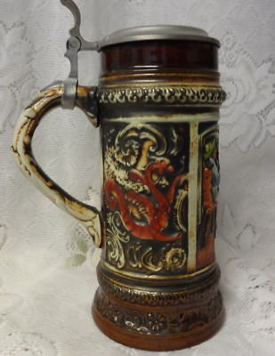 Vintage Large Herz German Lidded Beer Stein Dragon with Handle