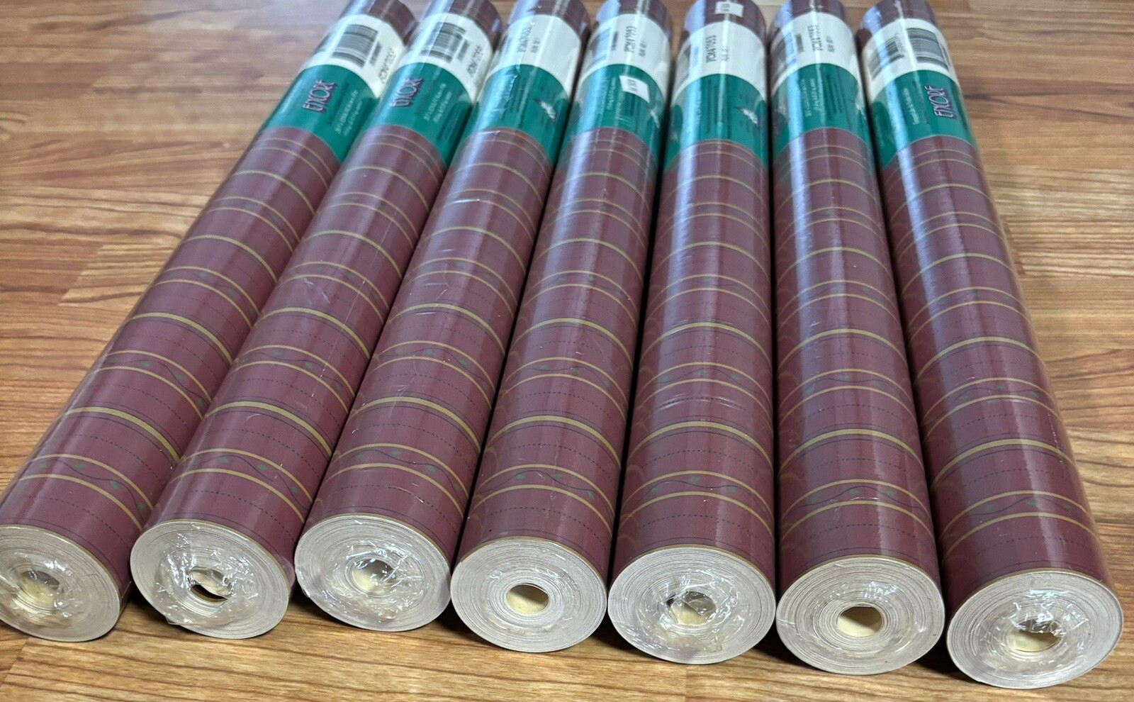 7 DOUBLE ROLLS VINTAGE SOLID VINYL ENCORE WALLPAPER NEW BURGANDY