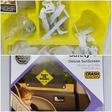 SAFETY 1st "Baby On Board" Deluxe Sunscreen. Kit: Cabinet Latches, Socket Plugs
