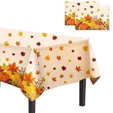 2 Pack Fall Tablecloth Disposable Plastic Thanksgiving Table Cover 54x108 Inch