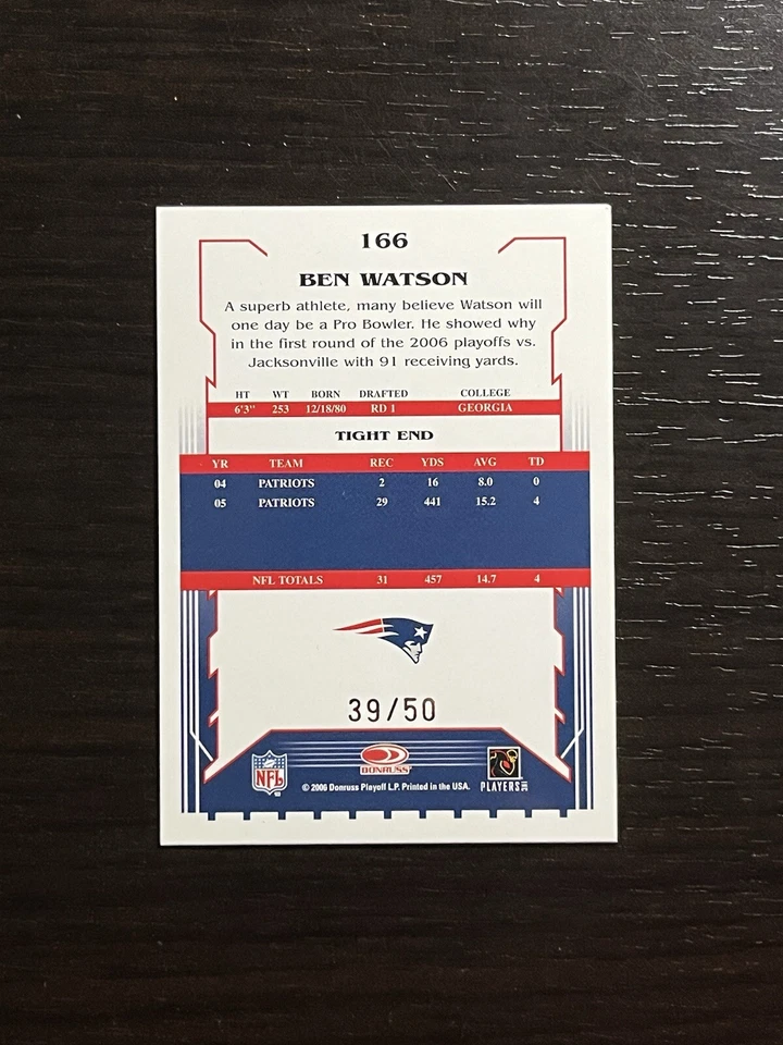 2006 Score Select GOLD Parallel /50 BEN WATSON #166 New England Patriots - Image 2 of 2