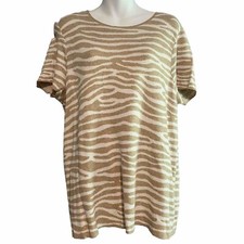J Mclaughlin Morrison Sweater Size L Womens Oatmeal Animal Print Soft Modal New