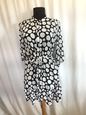 Tyler Boe Deep Navy And White Polka Dot Silk Dress - Size 2 Extra Small |  eBay