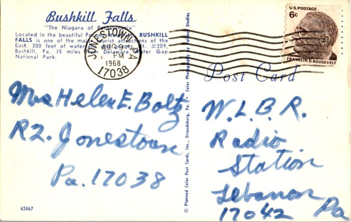 Post Card Bushkill Falls Bushkill PA By Delaware Water Gap Nat Park Posted 1968 - Picture 2 of 2