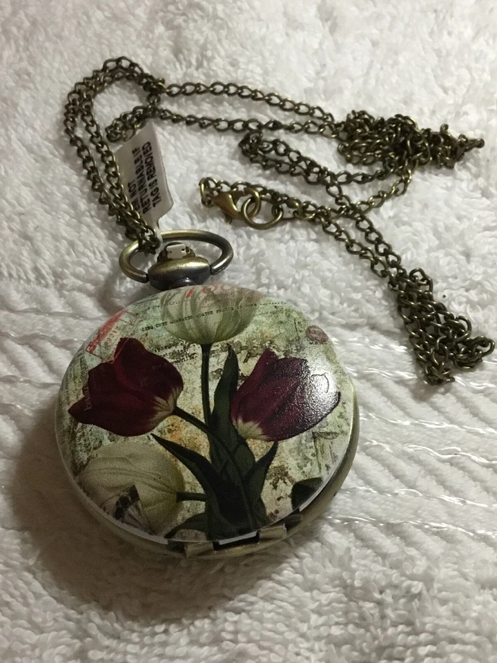 Strada Pocket Watch  (new) Bronze With Flowers (new) Size 32” - Image 3 of 3