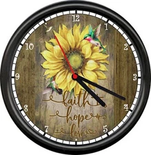 Beautiful Yellow Sunflower Faith Hope Love Hummingbird Christian Sign Wall Clock
