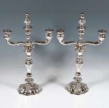 PAAR ALT WIEN SILBER 3- FLAMM BIEDERMEIER GIRANDOLEN LEUCHTER SILVER  H: 2.5 CM