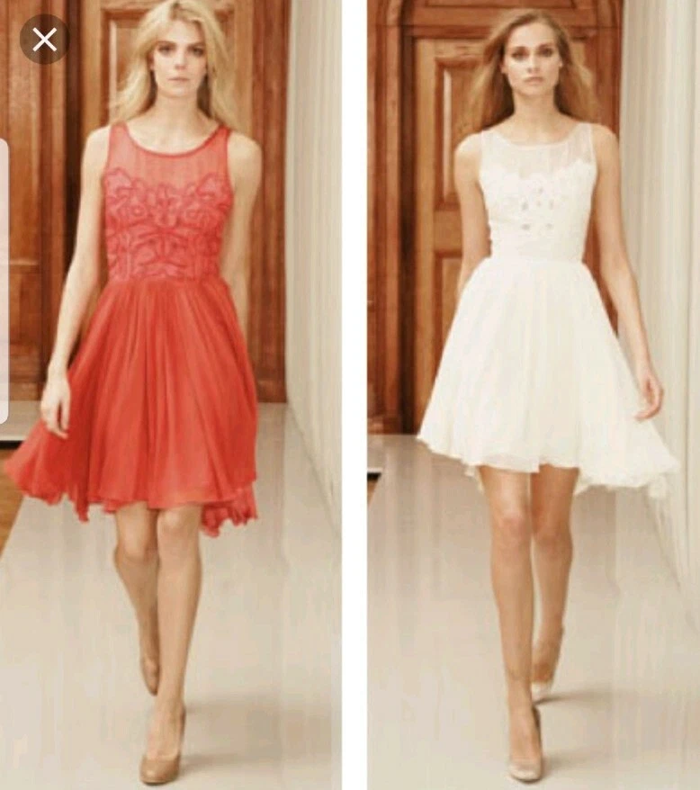 Stunning Reiss Red Embroided Peacock Dress Size 4. Celeb Fav RRP 195.00