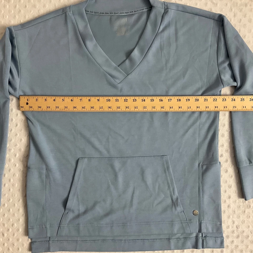 Jones New York Blue V Neck Front Pocket Athletic Long Sleeve Sweatshirt Large - Image 2 of 4