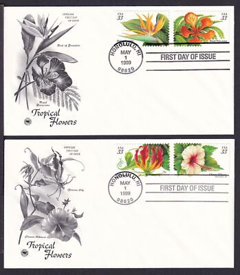 1999 Tropical Flowers 4 designs Sc 3310-3313 3313b booklet pane on