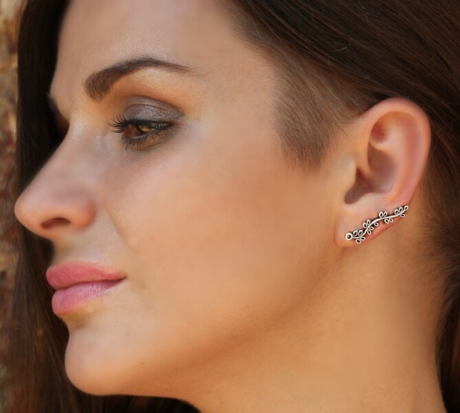 Stylish Silver Gold Ear Climber Stud Crawler Earrings for Women Fashion Jewelry-image
