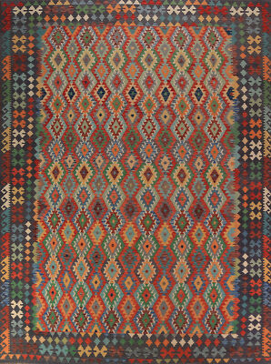 Dual-Sided Kilim Kelim Rugs Flatweave Wool Carpet 10x13 ft