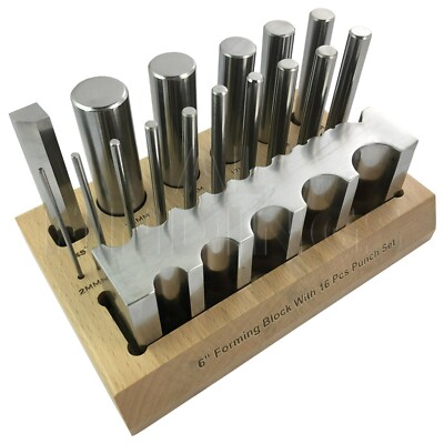 Swage Block & 16 Stanzer Set aus Stahl Kappen Umformen Basteln Werkzeug