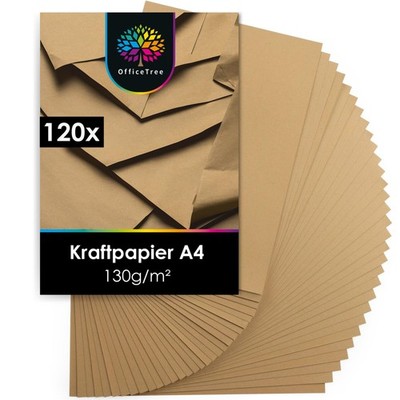 OfficeTree 120 Blatt Kraftpapier DIN A4 130g - Craftpaper - Braunes Papier 130g