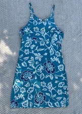 Vintage SENI Blue/White Floral Mini Dress Womens S Scoop Neck Strappy Zip