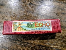 M. HOHNER Echo Diatonic Harmonica Key C Silver Metal Wood Chrome w/ Case