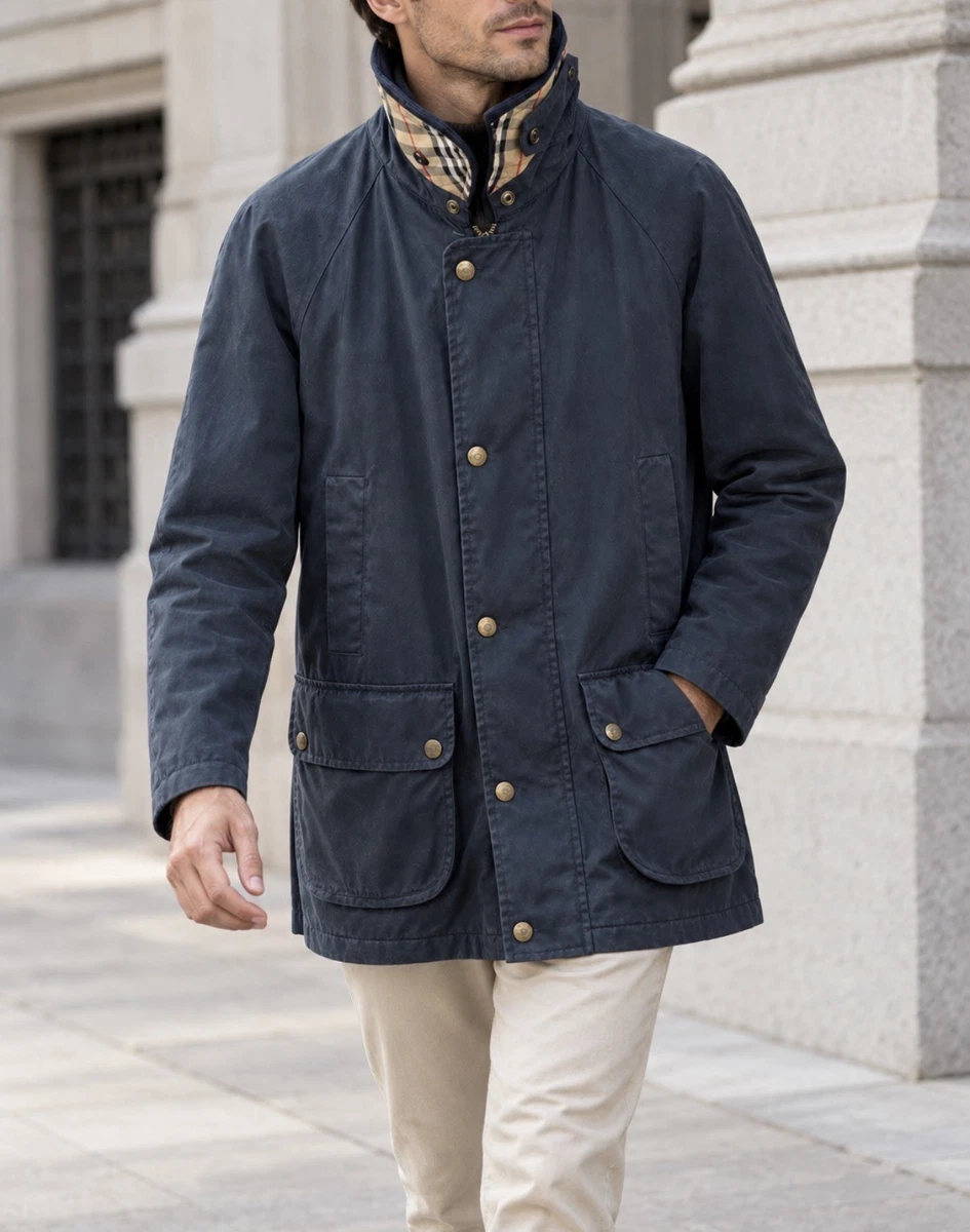 Burberrys Vintage Waxed Coat Navy Blue – Nova Check Lining L