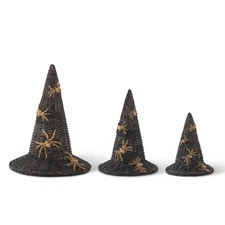 K & K Interiors - Woven Witch Hats with Gold Spiders Set of 3 - 42448A