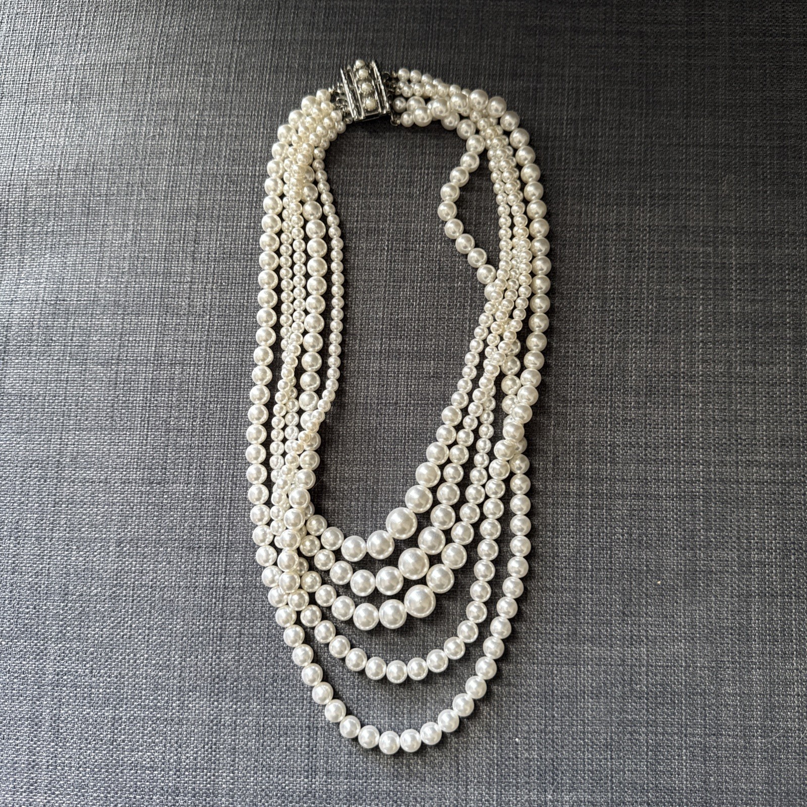 Vintage Sarah Coventry Faux Pearl 5 Strand Necklace Multi Lock Clasp w/ Orig Box