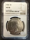 1926 Silver Peace $1 Dollar Coin .900 Fine Silver - NGC Graded AU58