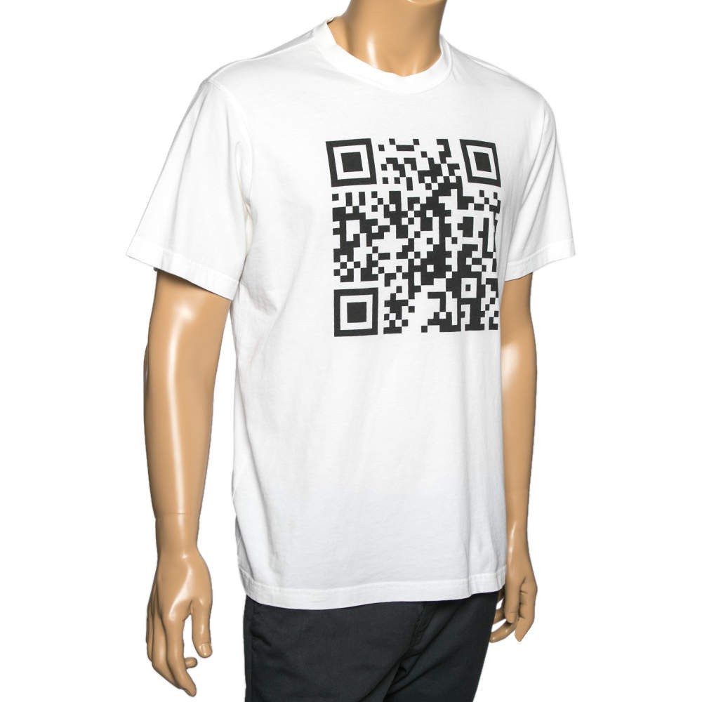 本日中お値下げ⭐️ VTMNTS Barcode Shirt VETEMENTS Vetements White Cotton Qr Code Printed Crew Neck TShirt M | eBay