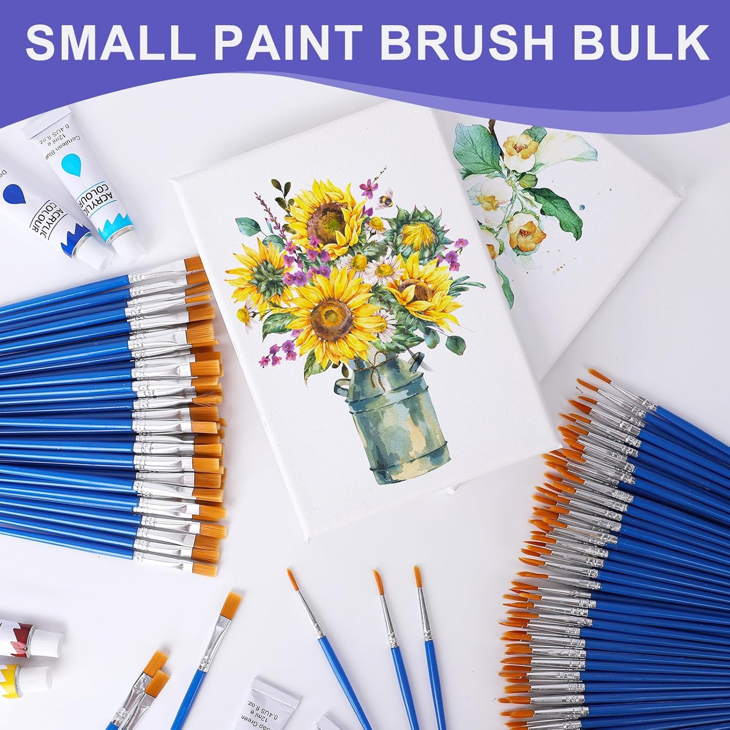 AROIC Small Paint Brushes Bulk,160 Pcs Nylon Hair 80Flat +80Fine, Blue 