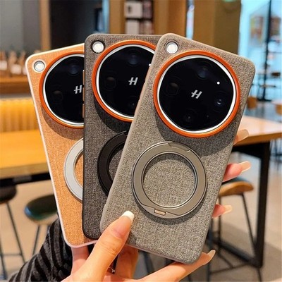 Magnetic Rotate Bracket Matte Textile Leather Case for OPPO Find X8 X9 Ultra Pro