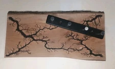Handmade Fractal Burned Live Edge Wood Wall Hook Rack Rustic Lightning Art