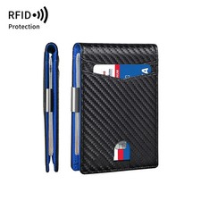 Mens Slim PopUp Bifold Carbon Fiber Wallet, RFID Blocking, Money Clip, Mens Gift
