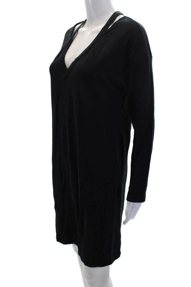 Splendid Women's V-Neck Long Sleeves Mini T-Shirt Dress Black Size XS - Image 2 of 4