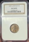 1909-S lincoln cent NGC AU58 Wheat Penny