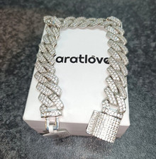 Karatlove Silver Cuban Link Chain Bracelet Pavé Setting Box Closure
