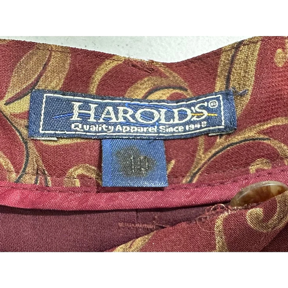 Pantalones para mujer Harolds talla 10 (28x31,5) borgoña florales tiro alto plisados vintage Foto 3 de 4