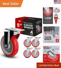 Versatile 5 Inch Swivel Plate Casters - Durable Red Polyurethane, 350 lbs Load
