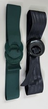 VTG Belts Black Leather Sash Style/ Green Elastic Medium/Large Qty 2 See Pics