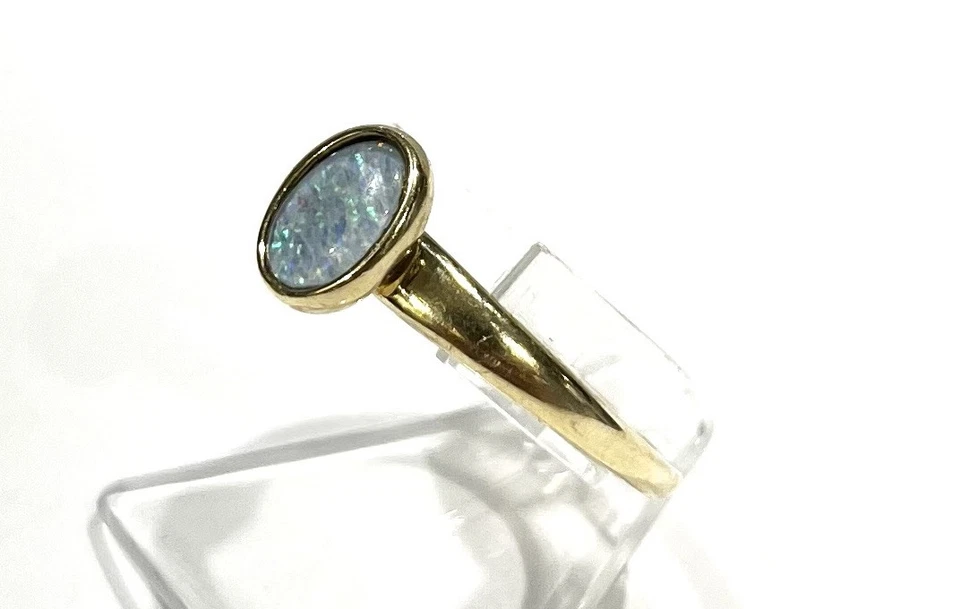 375/- 9KT Goldring, synthetischer Opal, Cabochon, Gr. 66, Gelbgold - Bild 2 von 3