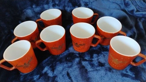 Set Of 8 Vtg Pyrex Coffee Mugs W/ Great Seal Of United States Federal Eagle 1410