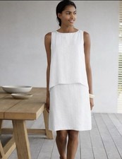 J. Jill Pure Jill Tiered 100% Linen Shift Dress M Boat Neck Resort Beach Coastal